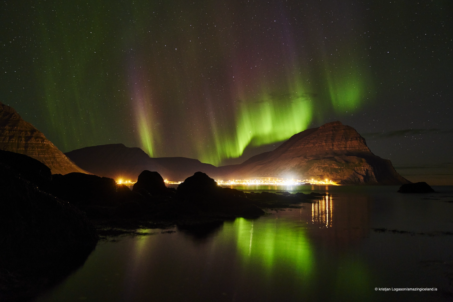 Northern lights over Bolungarvík in west Iceland