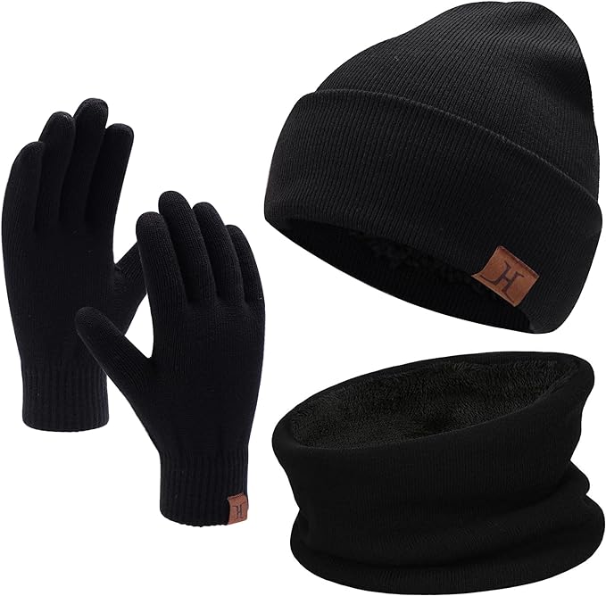 Winter Beanie Hat Scarf Touchscreen Gloves